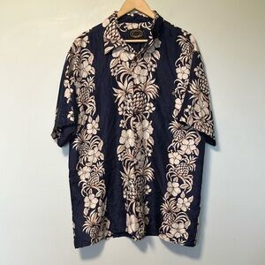 Hawaiian Silk Company Navy and White Floral Men's Shirt